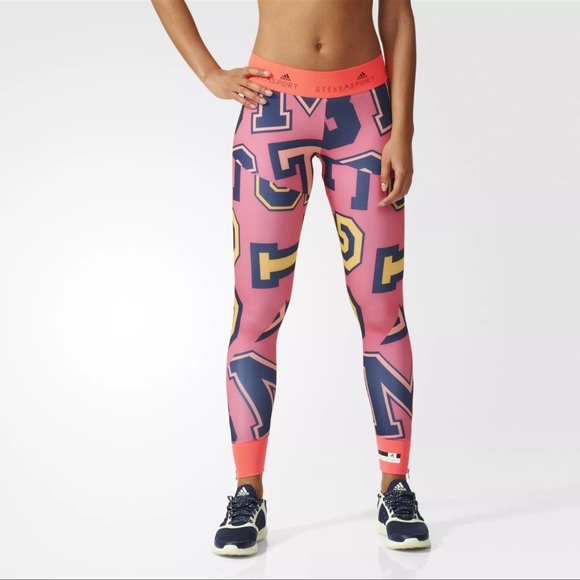 Adidas X Stella McCartney Climalite Logo Leggings in Pink Size Extra Small XS - Picture 1 of 11